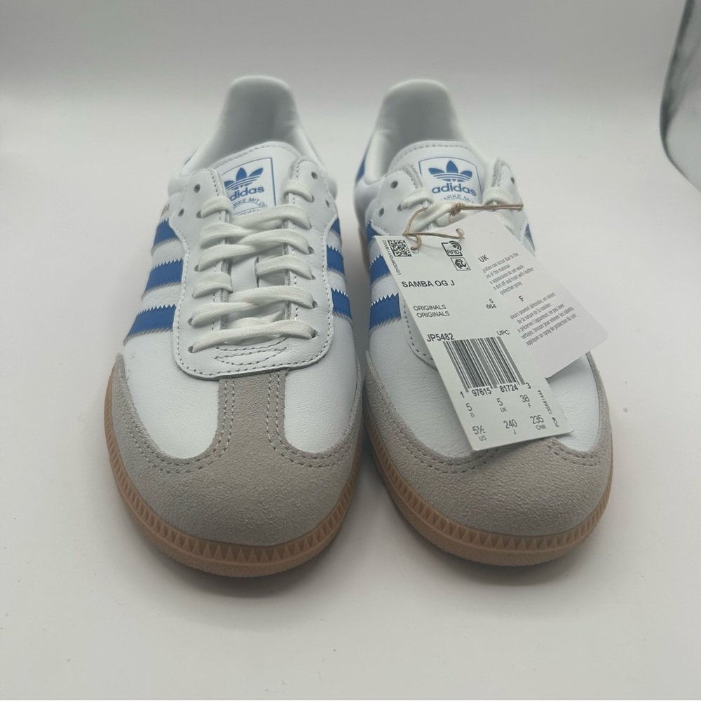 adidas Samba OG Grade School Lifestyle Shoes Cloud White/Blue/Gum Size 5.5 New